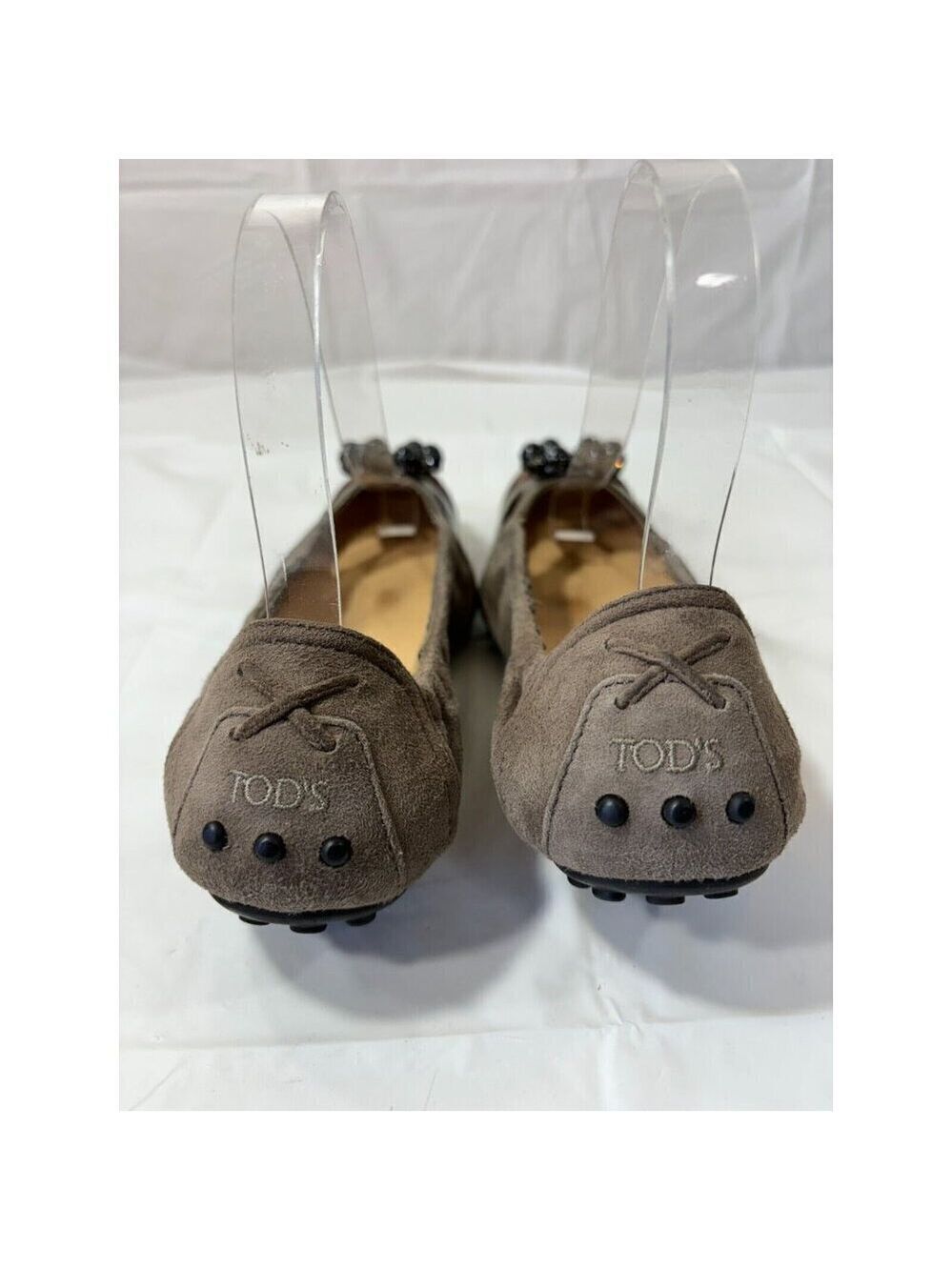 Tod’s Taupe Suede Rhinestone Front Ballet Flats Shoes Size 36 EU 6 US - Picture 3 of 12